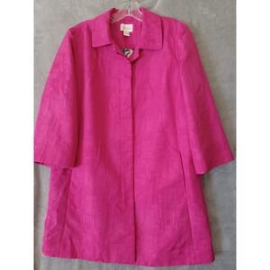 Chicos Pink Textured 3/4 Sleeve Lightweight Blazer Jacket Sz 1 / M Preppy Office